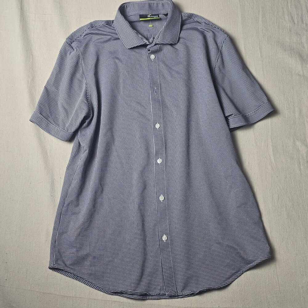 Murano Slim Fit‎ Performance Deep Blue Square Short Sleeve Shirt Size L